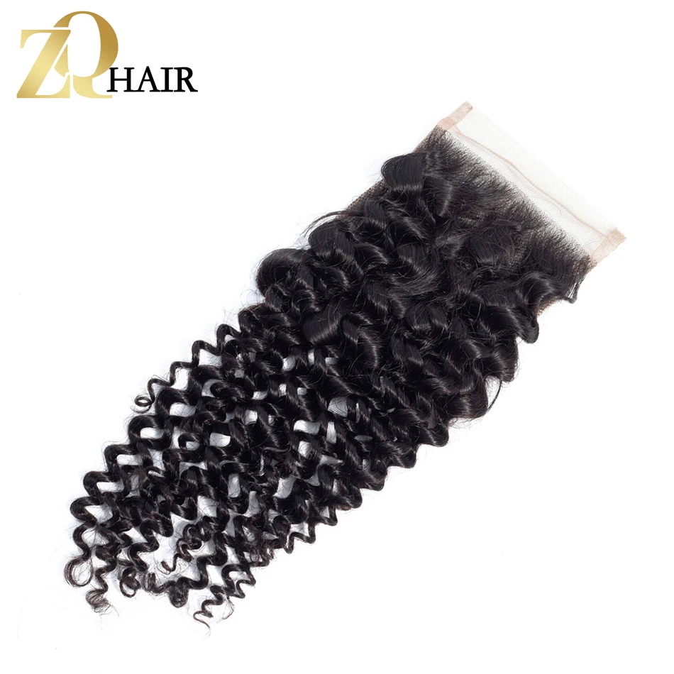 ZQ 4*4 Кружева закрытия кудрявые вьющиеся волосы ткет монгольские человеческие волосы наращивание не Реми естественный цвет бесплатная