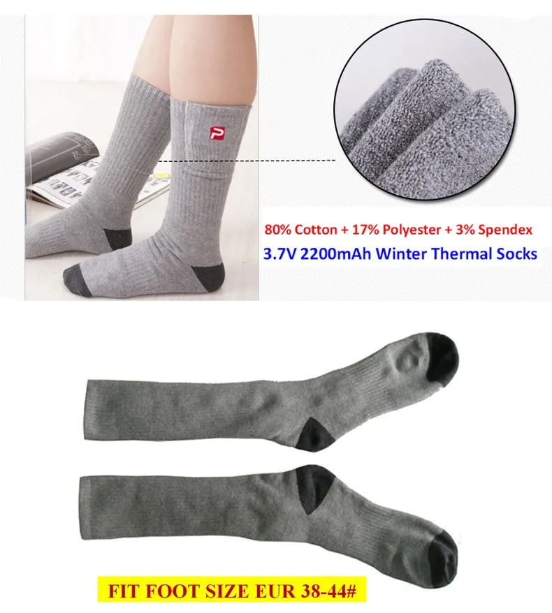 2016 Winter New Fashion Mens Womens High Quality Rechargeable Battery Heated Socks Supper Warm Thermal Electric Heating Socks Li-ion Batteries X2 pcs Included Stockings
