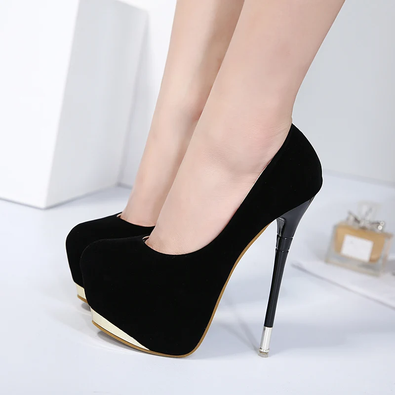 

High Heels Women Shoes Pointed Toe Dress Wedding Shoes Flock Leather Sexy Ladies Platform Shoes Women Pumps Red Black White