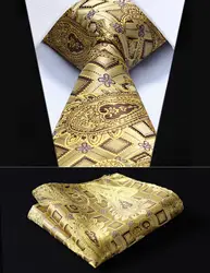 Свадьбу классического платок галстук tfc013d8s золото Проверьте 3.4 "шелковые ткани Для мужчин галстук платок Набор