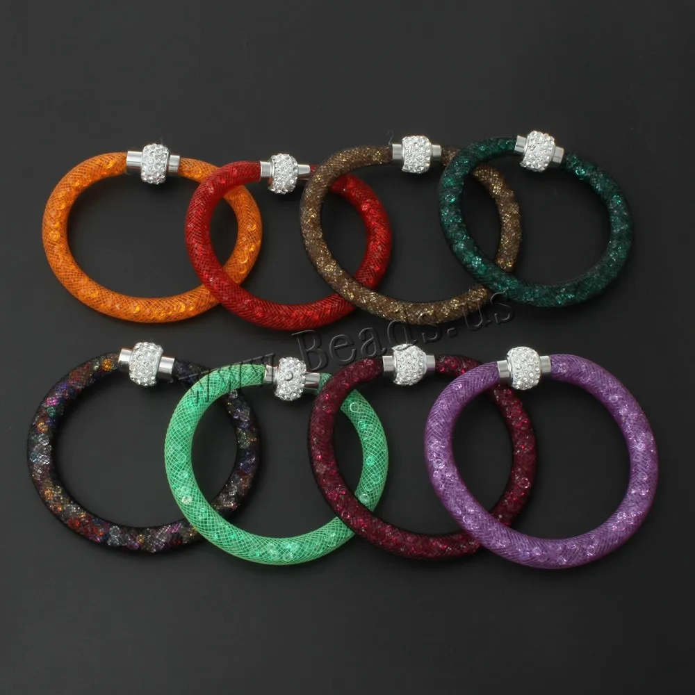 

2016 Beautiful Design Wristband Multicolor Clay Crystal Magnetic Clasp Mesh Bracelet with Women Charm Bangles Bracelet