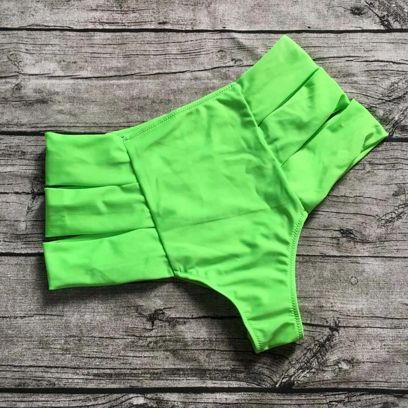 S-XL, высокая талия, женские бикини, шорты,, Elactic, женские плавки, 5 цветов, купальный костюм, пляжная одежда, стринги, шорты - Цвет: Зеленый