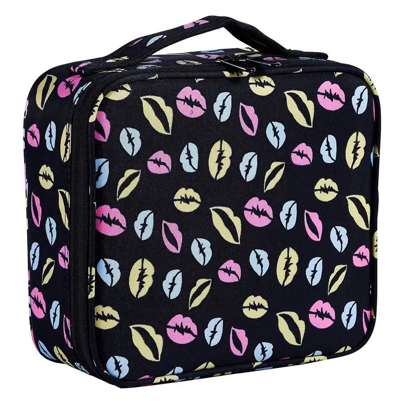 

Portable Travel Makeup Train Case Cosmetic Bag Organizer with Adjustable Compartment Brush Holder