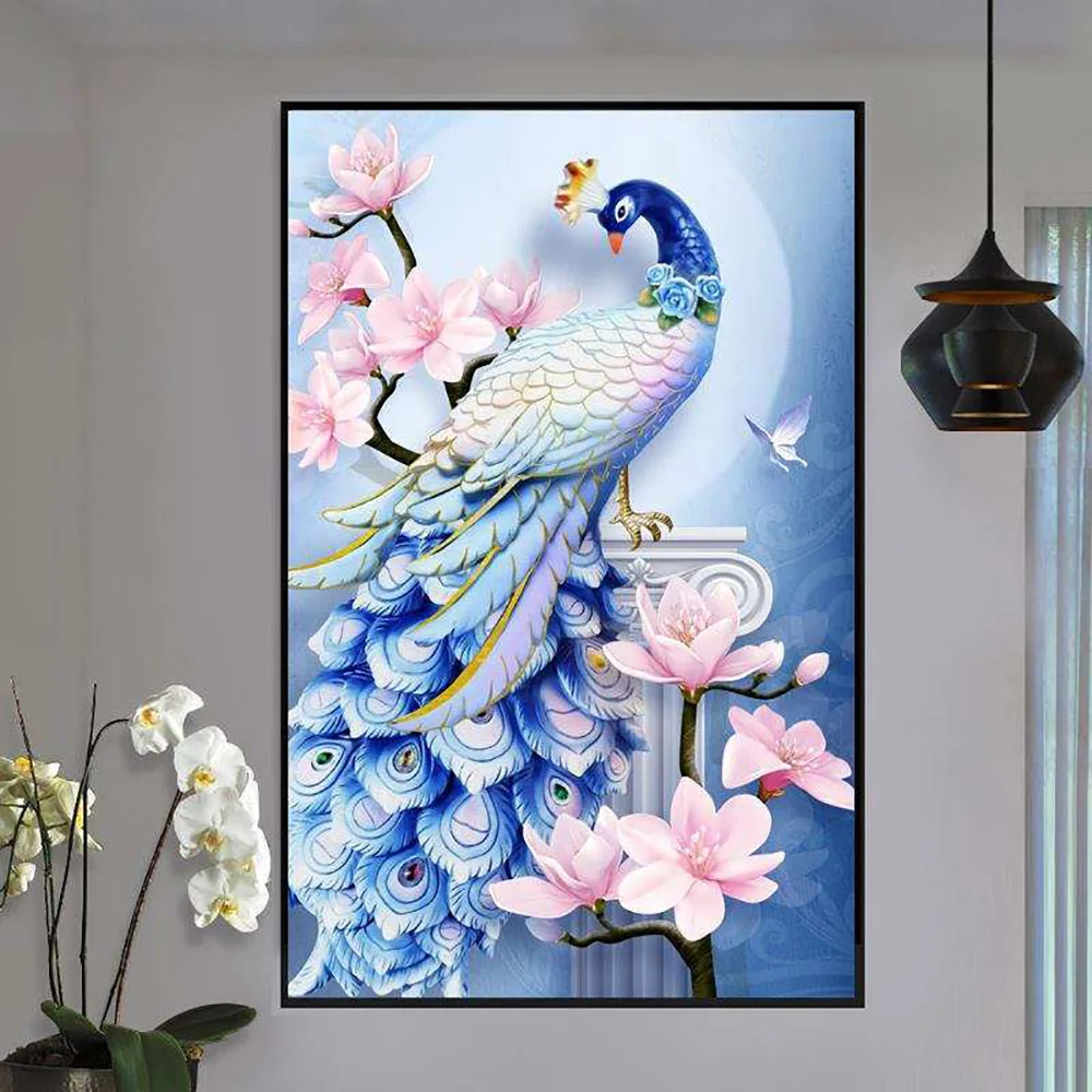  Youran Beautiful Relife Flowers Peacock Pattern Diamond Embroidery Kits 5D DIY Diamond Painting Bed - 32922749511