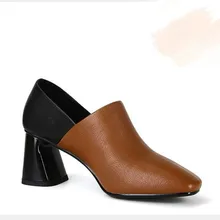 New Women Pumps Shoes PU Leather Hoof Heel Pointed Toe Slip-On Casual Shallow 6.5cm Thick High Heel Lady Female Shoes Plus Size lin king plus size square heel women pumps genuine leather slip on pointed toe high heel shoes lady sexy outdoor plarform shoes
