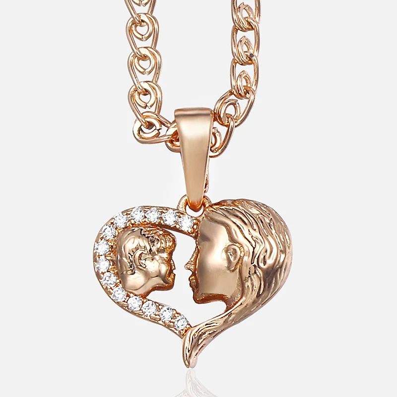 

Mother Kid Heart Shaped Pendant For Women Girl Hollow CZ 585 Rose Gold Pendant Necklace Woman Jewelry Gifts Dropshipping GP370