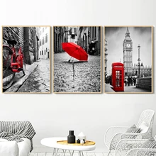 Póster Vintage paisaje bicicleta paraguas Londres carteles e impresiones cuadro sobre lienzo para pared cuadros para decoración para sala de estar