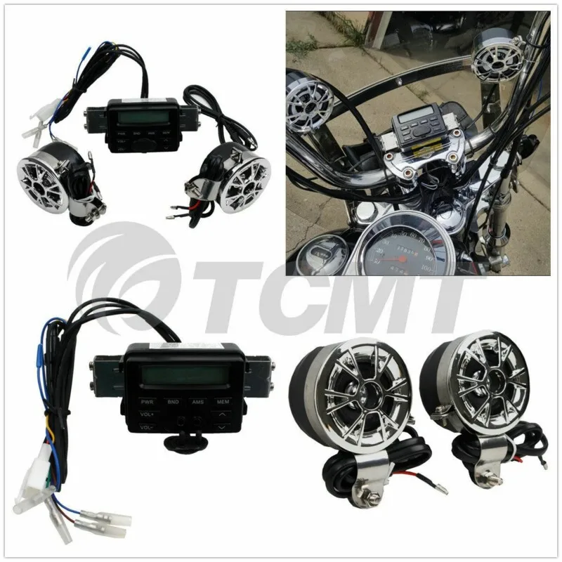 Motorcycle Sound System Handlebar Mount 2 Speakers FM Radio Audio MP3 Stereo 12V 2 Amplifier