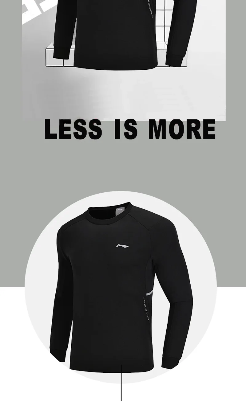 Li-Ning мужской тренировочный свитер из полиэстера и хлопка, комфортный обычный крой, толстовка с подкладкой, спортивные топы AWDN349 MWW1409