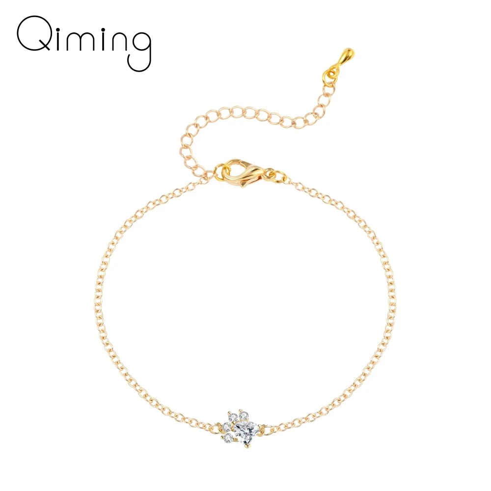 

QIAMNI Pet Lovers Cute Crystal Cat Dog Puppy Paw Print Animal Bracelet Bangle Women Christmas Gift Love Charm Birthday Jewelry