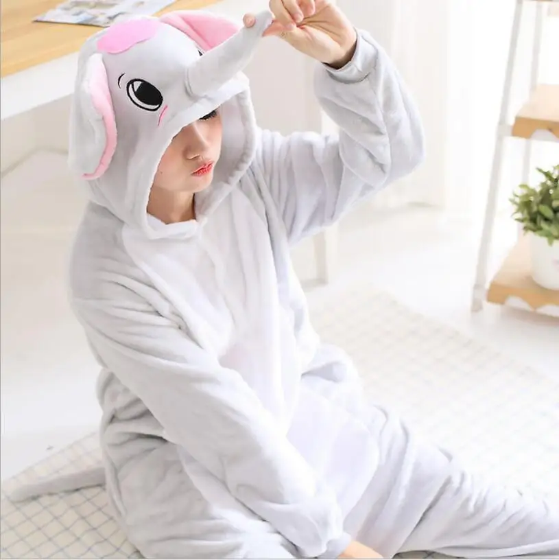 

Men and women pajamas Flannel Home Siamese animal Cartoon Gray Elephant Autumn And Winter Long sleeves Large size Coral velvet