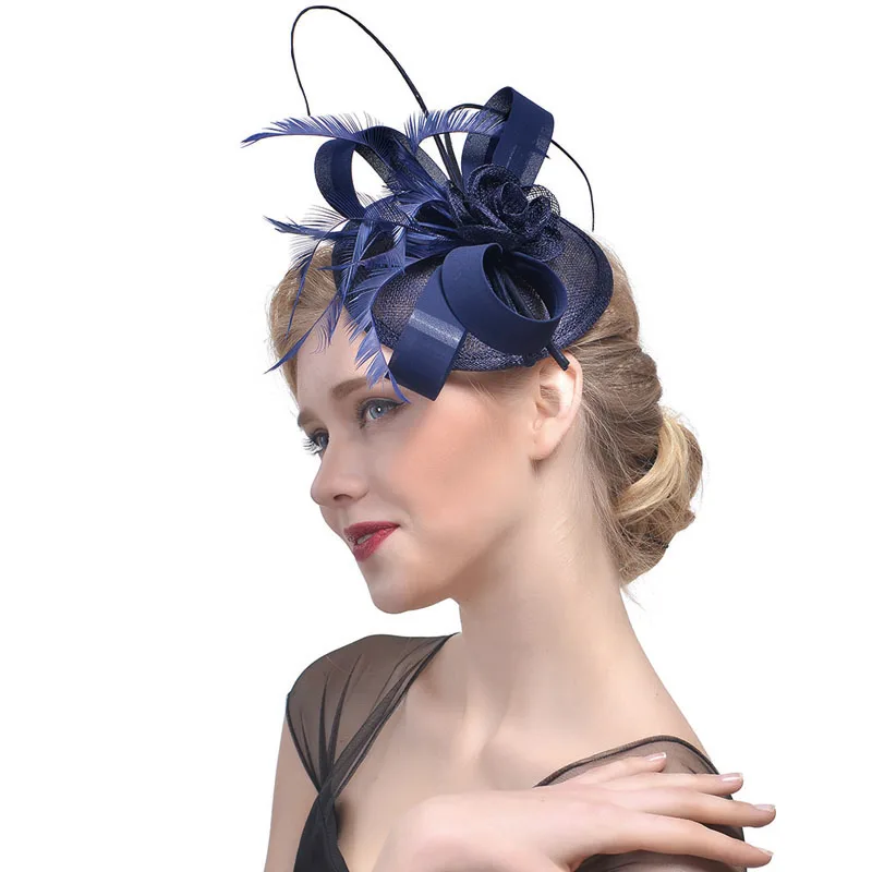 Красные/белые/черные шляпы Sinamay Королевский fascinators Свадебные гонок коктейль чародей женщины белье перо шляпа вечерние аксессуары для волос