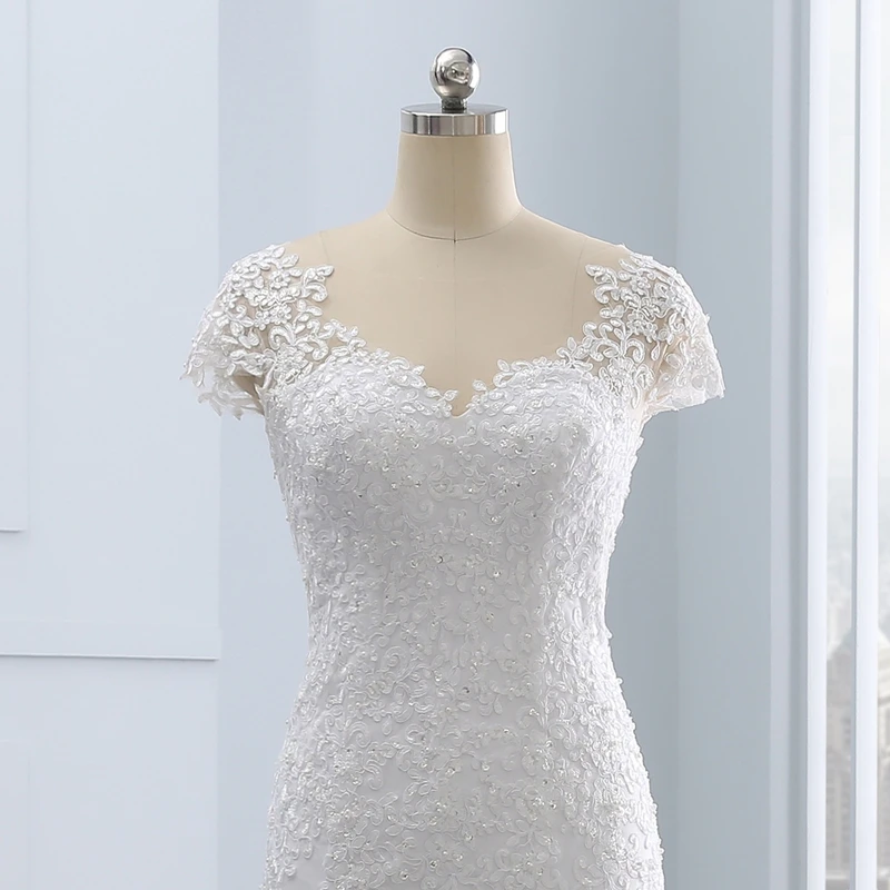 Vestido de noiva короткое Кружевное Свадебное платье с открытой спиной и аппликацией в виде русалки, свадебное платье с жемчугом, размер на заказ, свадебное платье