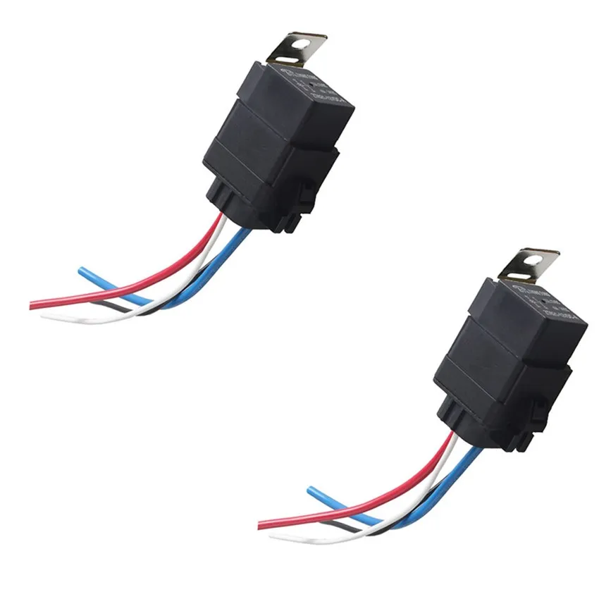 DC 12V 40A SPST 4 Pin Automotive Car Relay with 4 Wires Harness Socket 2pcs