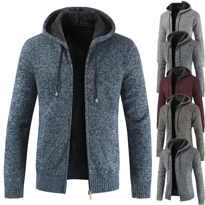

2019 Winter Hot Sale , New Fashion Men's Cardigan Jakcets Sweater Hooded ,Solid Color Slim Casual Plus Velvet Thick Coat