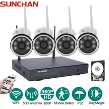 SUNCHAN 4CH Wireless 1.3MP Array LED Camera Kit 960P HDMI P2P NVR WIFI IP Camera Outdoor Waterproof Network NVR CCTV System 1TB