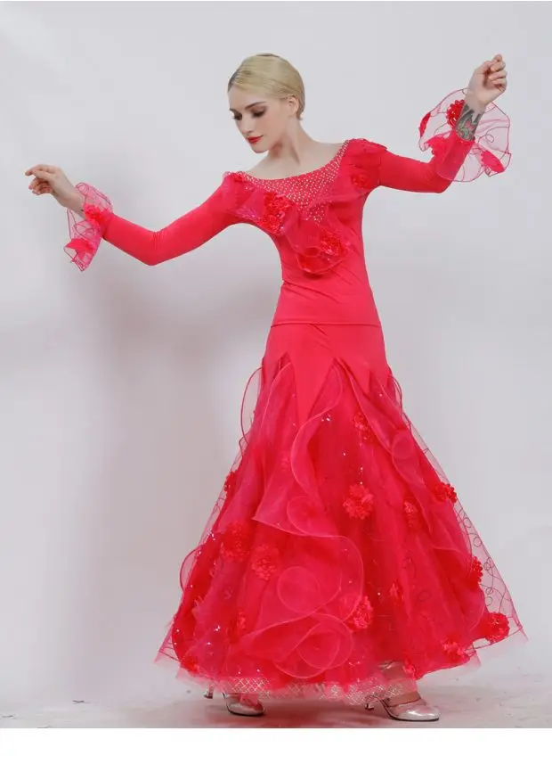 Цветами бальная юбка бальное платье, для вальса платье черные Бальные платья Фламенко юбка современные танцевальные костюмы топ и юбка Одежда для танцев