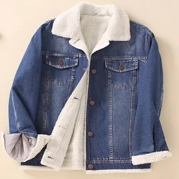 

2019 Sell like hot cakes Women lambswool jean Coat With Long Sleeves Warm Jeans Coat Outwear Wide Denim Jacket Warm coat