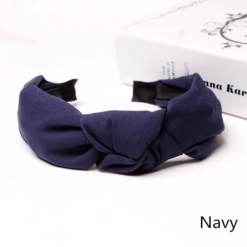 Одноцветные повязки для волос тюрбан для женщин и девочек высокое качество эластичная повязка ободок промежуточный узел модные милые аксессуары для волос - Цвет: Navy