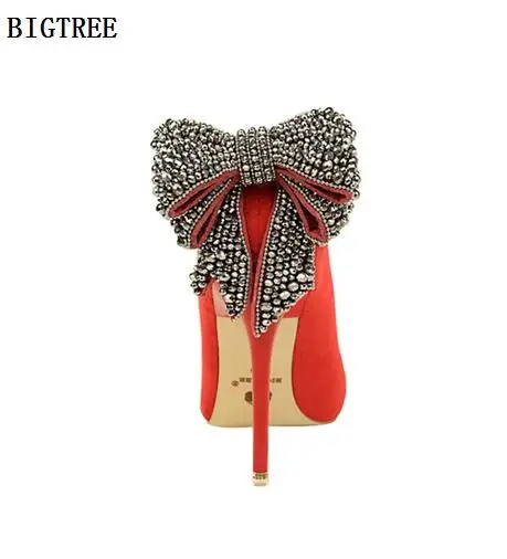 

2018 New Genuine Pumps Women's Shoes Summer Or Autumn Business Butterfly-knot Heels 10.5 cm Korean Version Suede Shallow Mouth
