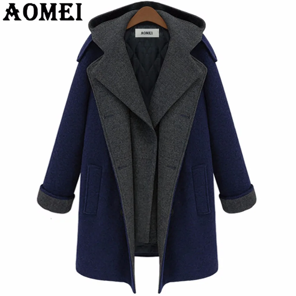 

Women Casual Fashion Wool Coats Navy Blue Wear to Work Office Lady Outwear Clothing Tweed 2019 New Fall Sping Overcoat Cape