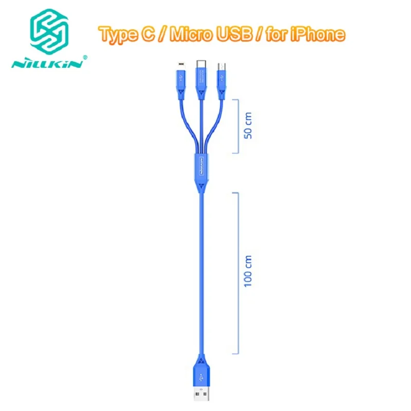

NILLKIN for Xiaomi for Huawei for Samsung Micro USB + Type C USB Charging + for iPhone USB Charging Cable 1m + 0.5m 3 in 1