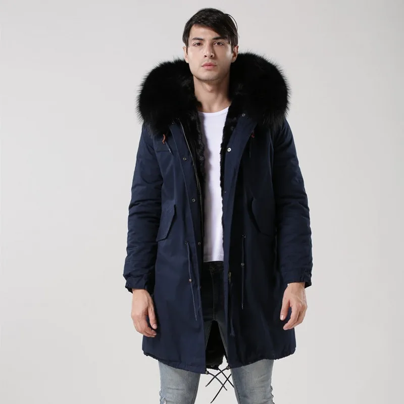 2018 New Black Real Fur Collar Hooded Mens Parka Thicken Warm Fur Lining Winter Overcoat Long Jackets Men Large Size S-4XL Coats
