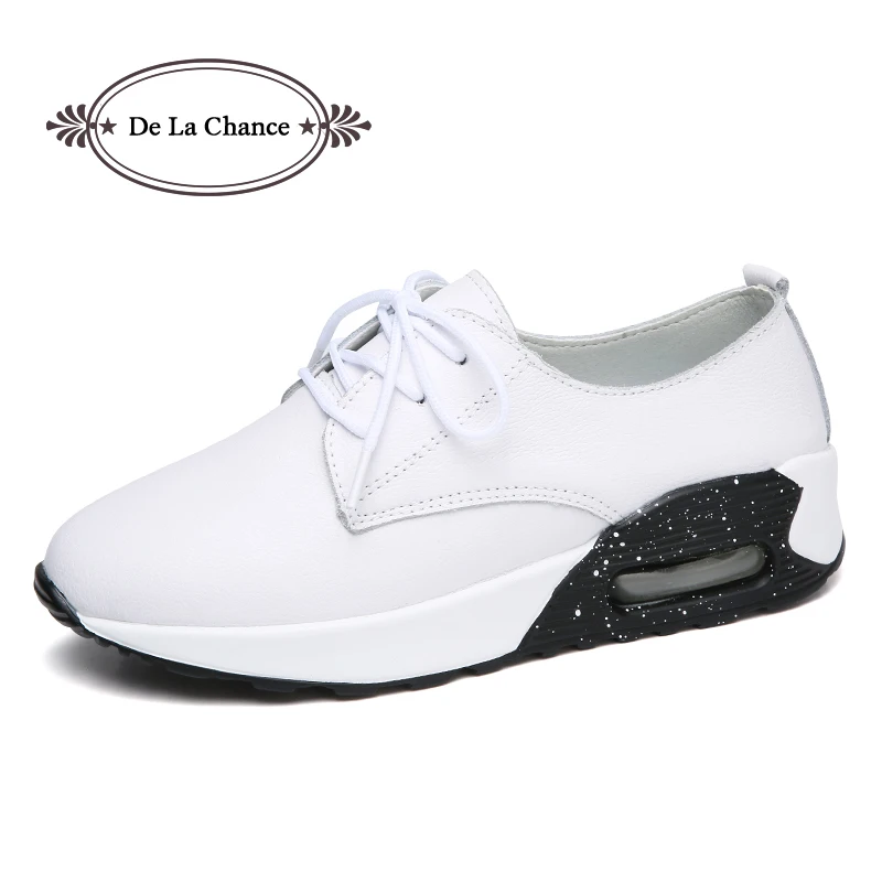 De La Chance Spring Women Flat Platform Loafers Ladies Split Leather Moccasins Shoes Woman Lace