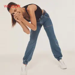 Шаровары средней посадки Талия мама Джинсы Карманы бойфренд джинсы для женщин уличный стиль уличная женская одежда 2019 джинсовые брюки