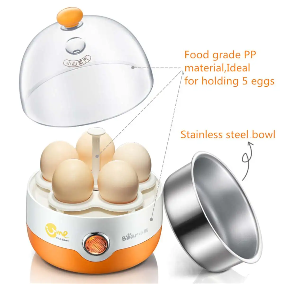 Multifunctional Electric 5 Eggs Boiler Cooker Stainless Teel Automatic Power-off Mini Steamer Poach