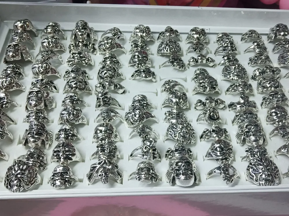 ancient silver bronze cartoon animal man ring mix size design
