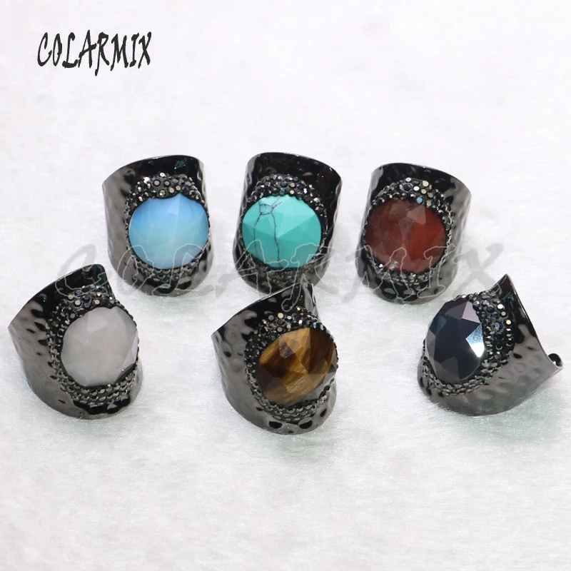 

5Pcs mix colors stone rings black gun jewelry Gem jewelry rings for women bang rings accessories 9328