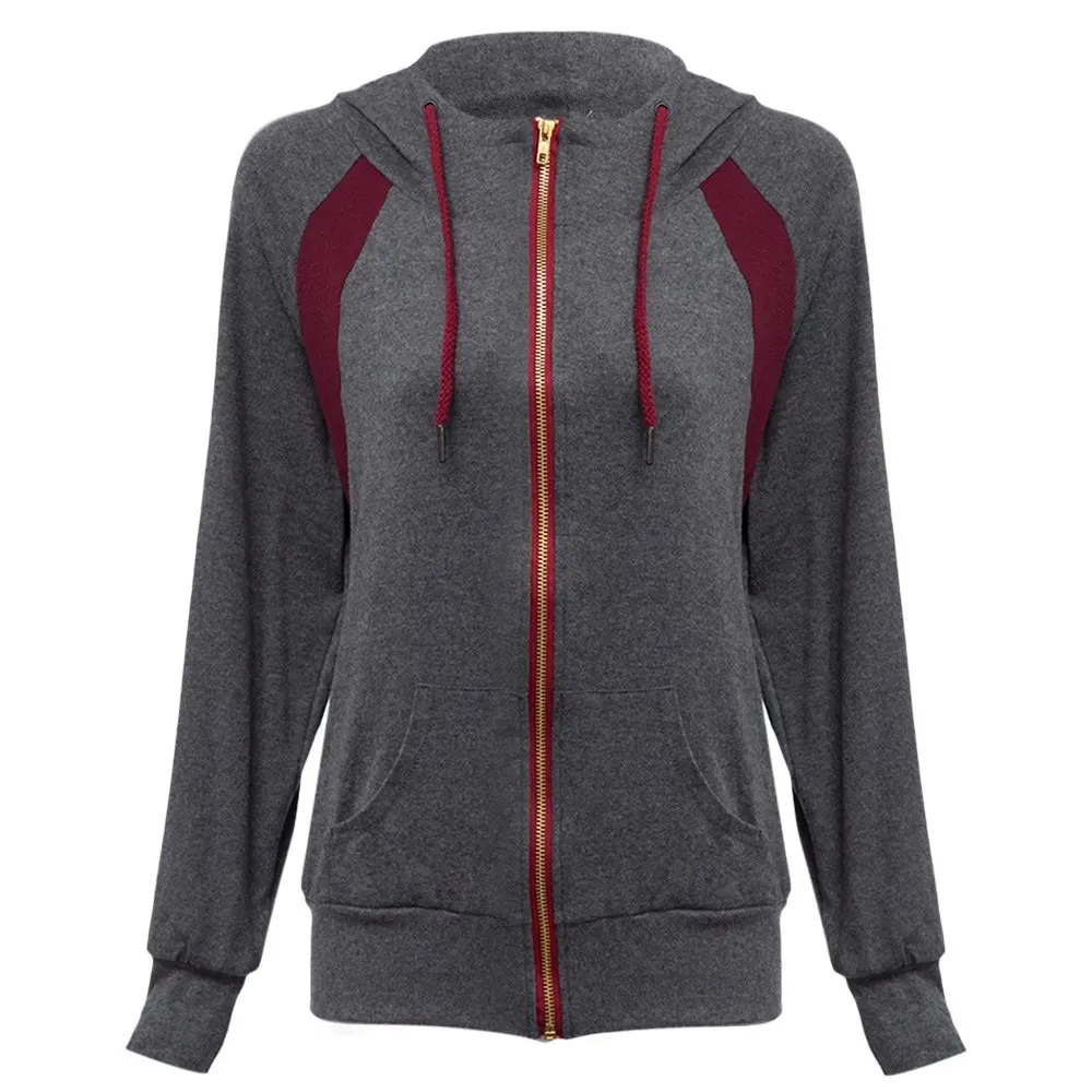 Casual Moletom Feminino Hoodies Long Sleeve Tracksuit Zipper Pocket Color Block Hoodie Sweatshirt The Hoodie for Wome