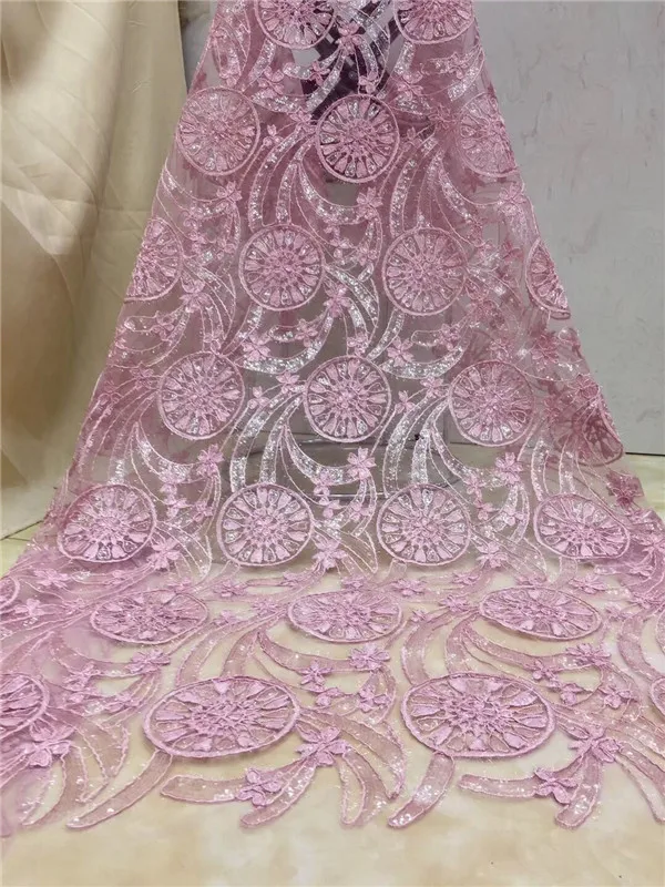 Pink Color Sequined Embroidered Mesh Tulle Lace Fabric 2019 New Design Evening Dress Net Fabrics French African Sequins | Дом и сад