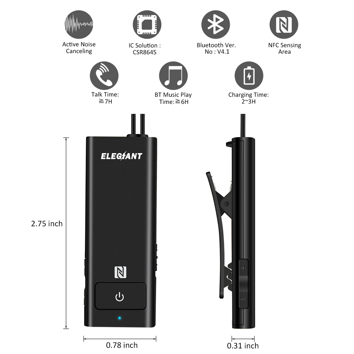 ELEGIANT A8 активный Шум шумоподавления NFC Aux-в воротник клип CSR 4,1 Bluetooth наушники С микрофоном для Iphone для Xiaomi