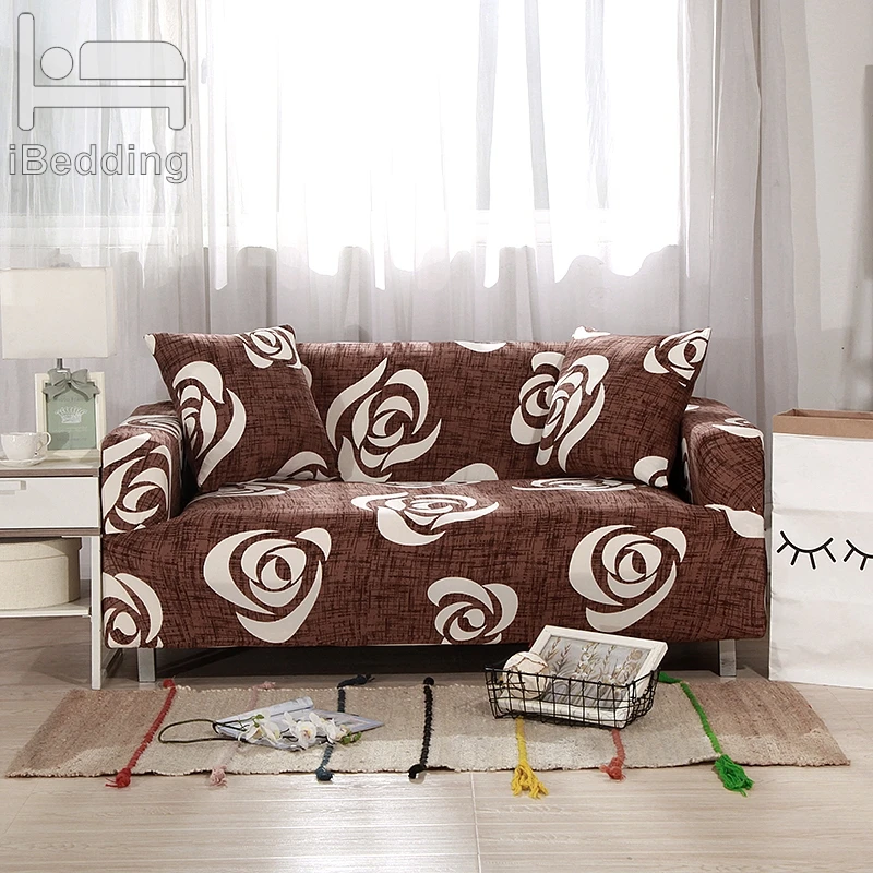 Brown Rose Stretch Elastic Sofa Protector Cover for Living Room Slipcovers Sectional L Shape Sofacover 1/2/3/4 Seater | Дом и сад