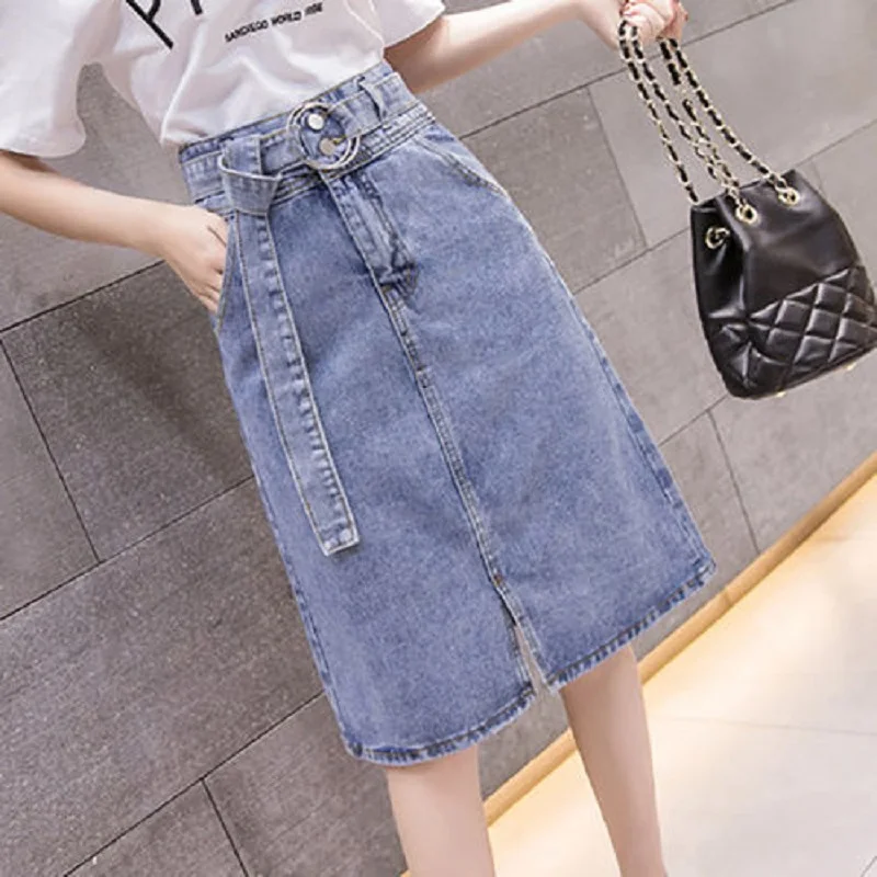 women clothing denim fabric washed  skirts split skirts high waist slim women skirts cowboy solid color