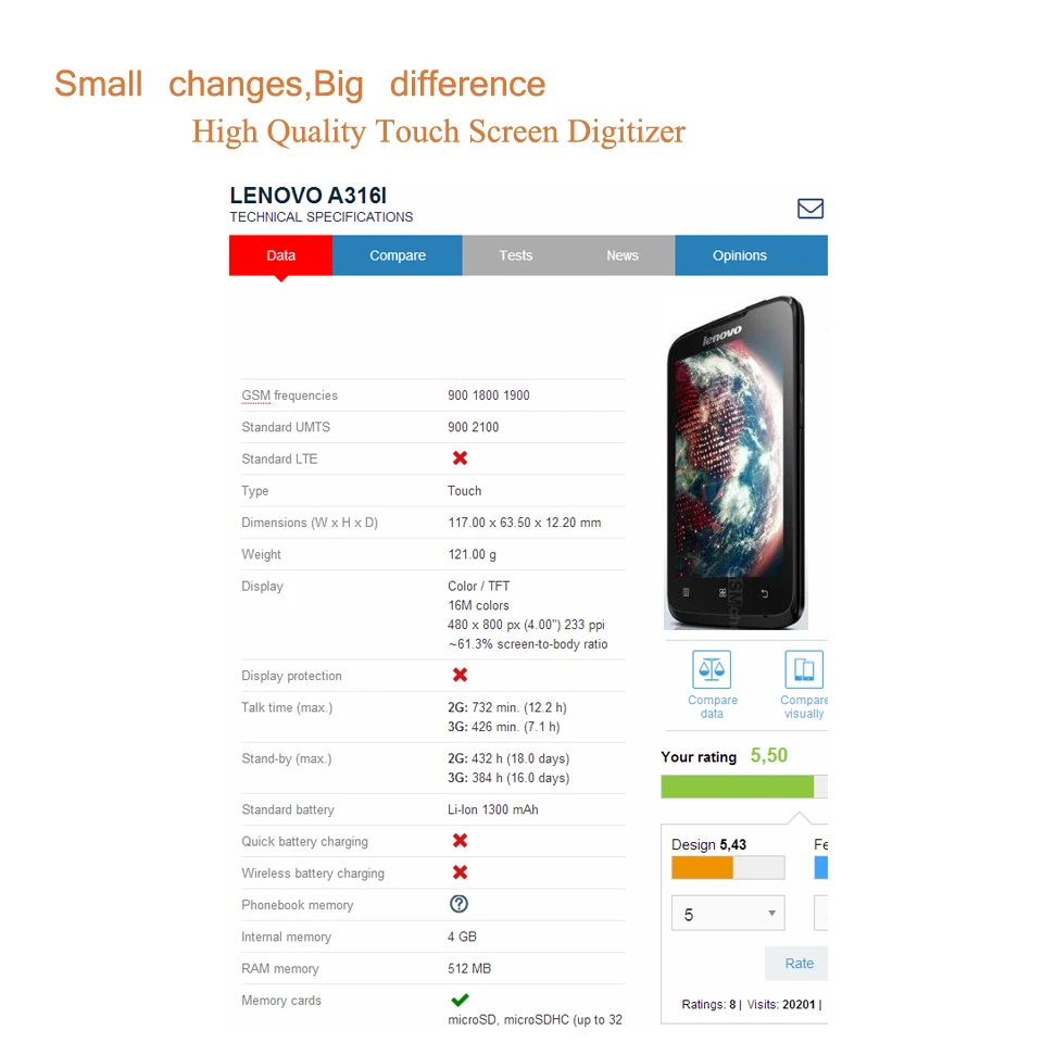 Оригинальный Для Lenovo A316 A316i сенсорный экран дигитайзер Сенсорная панель сенсор