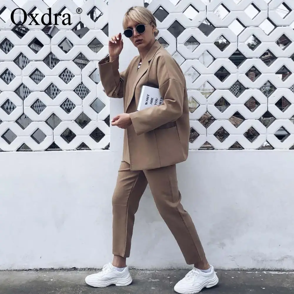 

Oxdra Women's Set Blazers Suits Women Long Sleeve Classic Solid Color Stylish Casual Long Pants 2019 New Hot For Women