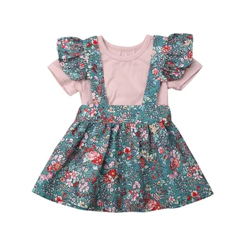 

2019 Princess Toddler Kids Baby Girl Clothes Sets Summer 2Pcs Short Sleeve Bodysuit Ruffles Flowers Strap Skirt Girl Sets 0-3Y
