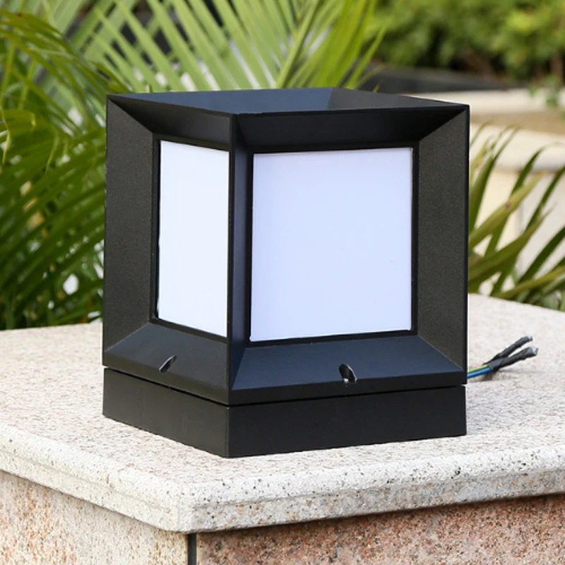 Beste Moderne minimalistische vierkante doos pijler lamp outdoor waterdicht roest tuin zwart aluminium E27 frosted decoratieve verlichting