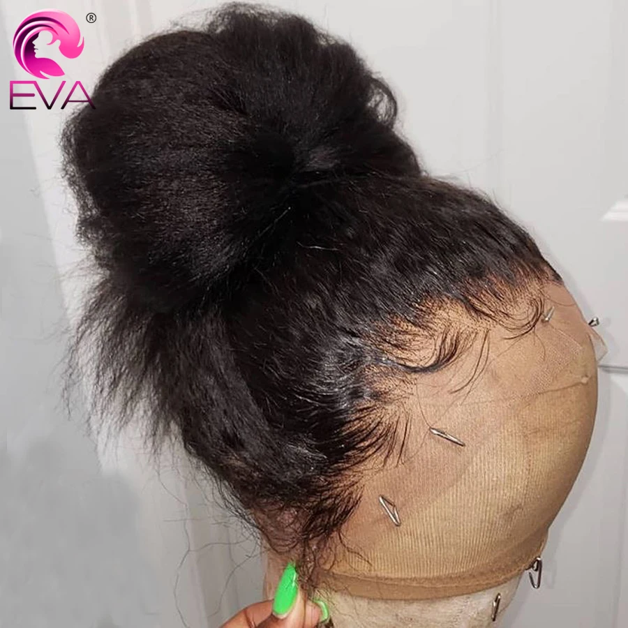 Eva 370 парик с кружевом спереди al предварительно сорвал с волосами младенца курчавые прямые парики человеческих волос для черных женщин бразильский парик Remy