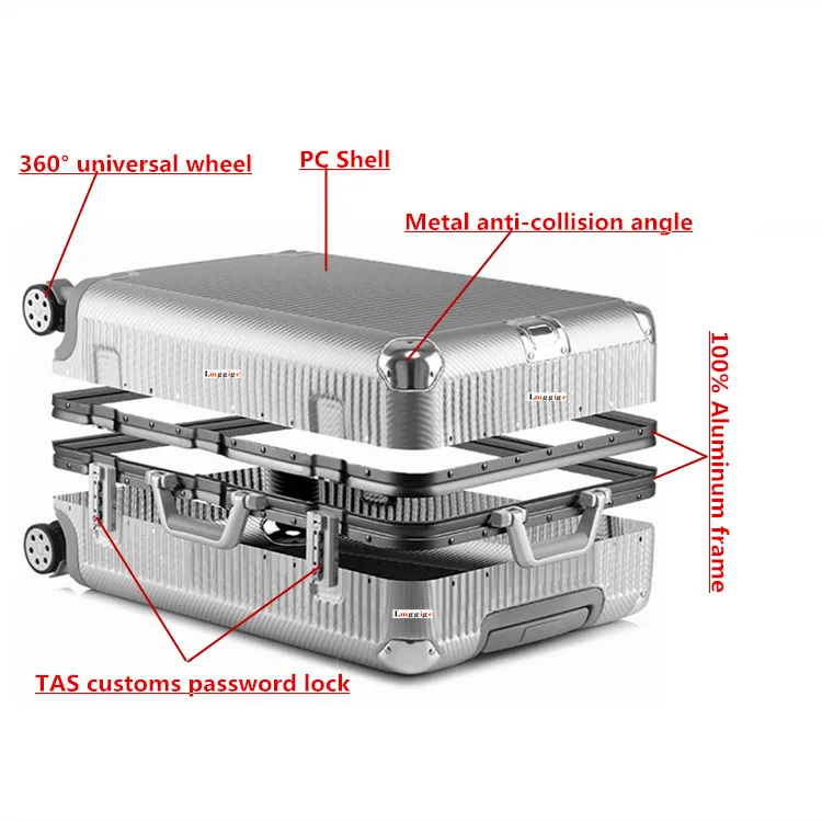Алюминиевая рама+ PC чемодан на колесиках, Дорожный чемодан с колесом, мужской чемодан на колесиках, Женская многоколесная переноска, 2" 24" 2" 29" коробка