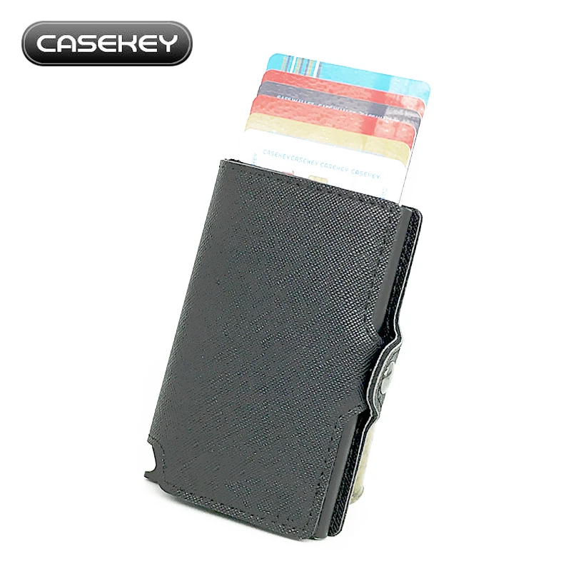 

Card Holder Wallet with NFC Blocking ID Card RFID Wallet with Large Capacity Unsex Leather Wallet for Business Metal Safe Pocket
