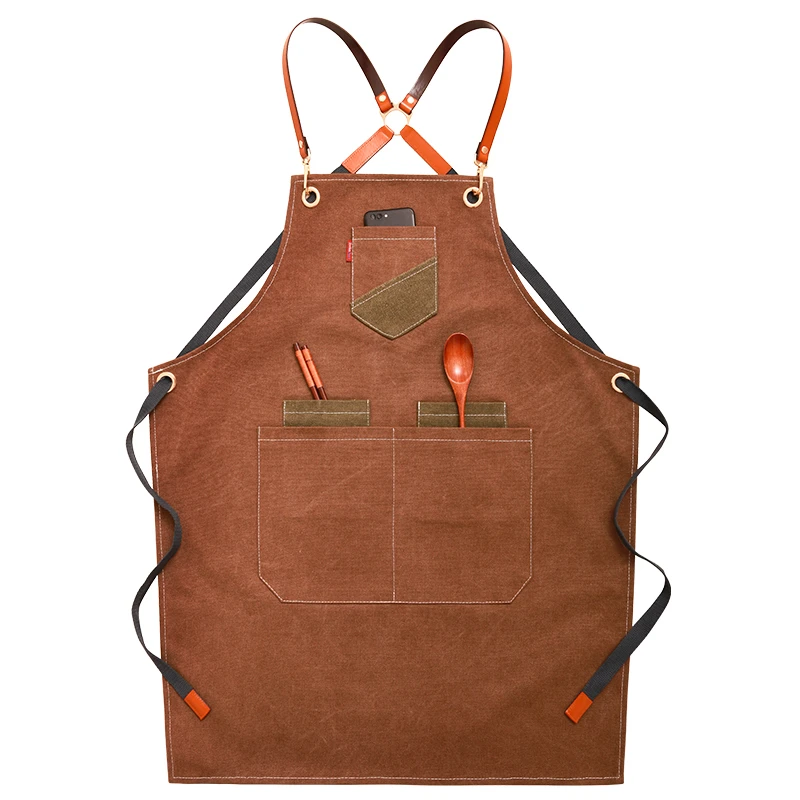 2019 Canvas Bibs Aprons for Women Leather BBQ Chef Home Kitchen Dress Barber Hairdres Cafe Cook Waiter Custom logo Pinafore Gift