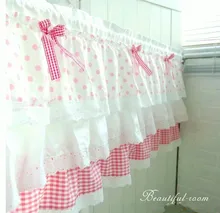 SK 1Panel 50cm height Cake Style Folds Pink Bow Cotton Decorative Short Curtain Kitchen Curtain Coffee Curtain
