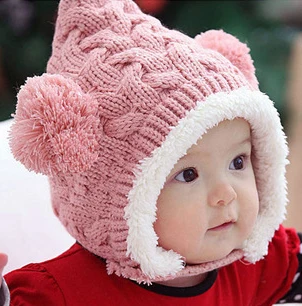 Детская шапка; Новое поступление; детские вязаные шапочки; зимняя теплая вязаная шапка; милая шапочка для мальчиков и девочек; ; Прямая поставка - Цвет: B pink