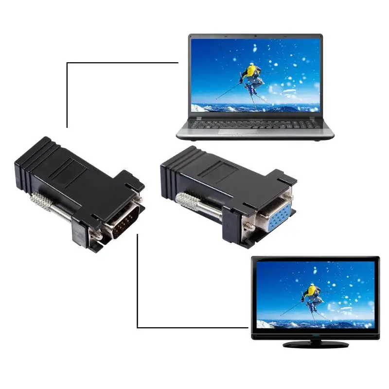VGA соединитель расширителя штекер Женский/штекер к локальной сети Cat5 Cat5e/6 RJ45 Ethernet