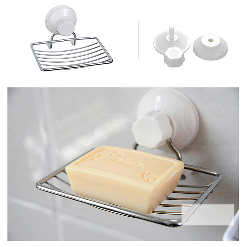 Stainless Steel Strong Suction Cup Wall Soap Holder Dish Basket Hanging