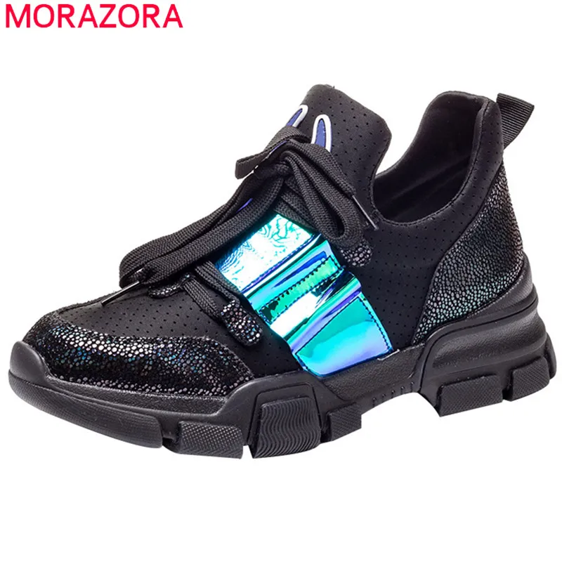 MORAZORA/2019 г. Большой размер 40 Замшевые Кожаные Туфли женские кроссовки с круглым